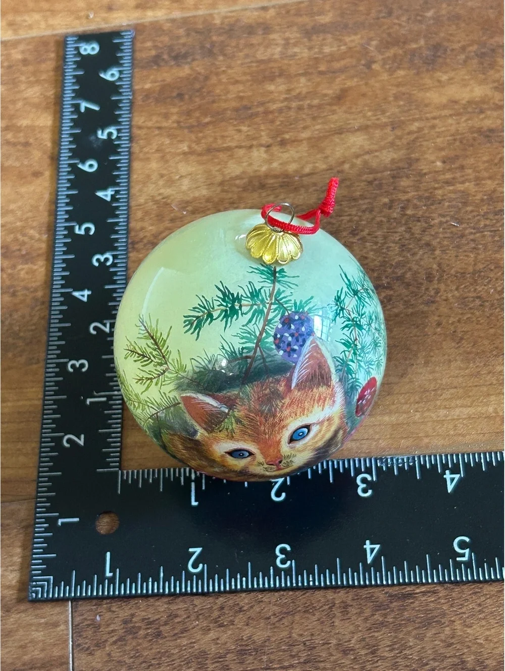 Hand-Painted Ceramic Christmas Ornament with Kitten Design